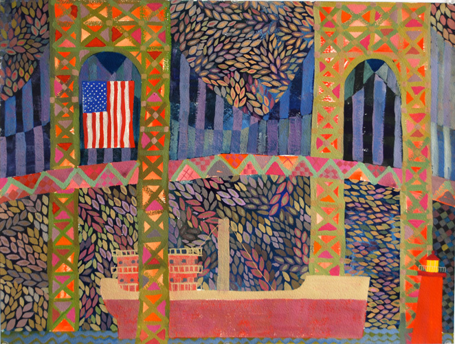 Fairwell to the Old Country - gouache painting by artist Chanan Mazal, Jerusalem Israel חנן מזל