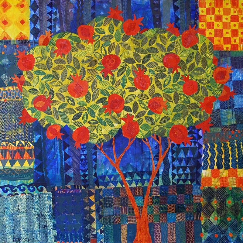 Pomegranate Tree, oil painting by Chanan Mazal. עץ רימון, ציור שמן של חנן מזל