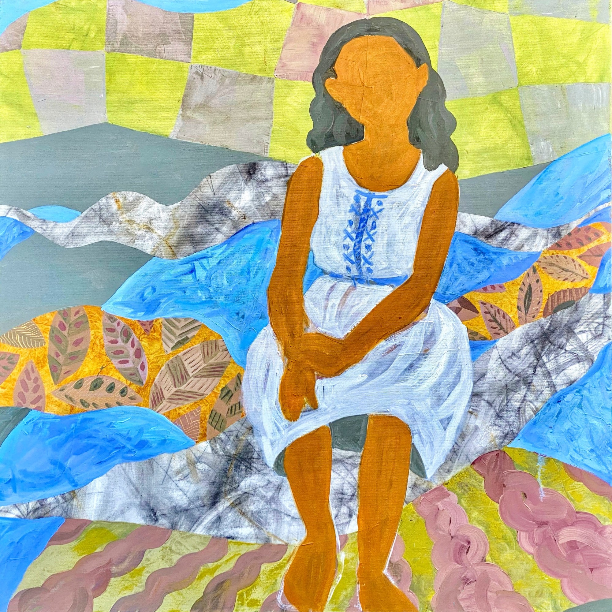 תלמידה בכנרת 2020. שמן על בד 100 / 100 ס״מ Kinneret School Girl 2020. Oil on canvas 100 x 100 cm